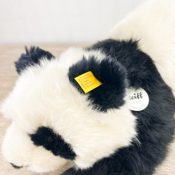 Steiff Manschli Black White Panda Bear Plush Toy Laying Down - Picture 5 of 13
